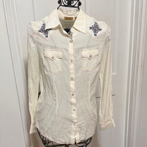 🦅🦅🦅bogoho🦅🦅🦅Wrangler Cream Embroidered Button Down ShirtSmall